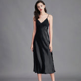 Women's Stain Silk Nightgown Spaghetti Strap Long V-Neck Satin Slip Dress