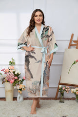 Women's Printed Plus Size Satin Silk Kimono Robe