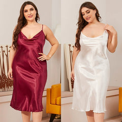 Women's Cowl Neck Slip Dress Plus Size Satin Silk Nightgown